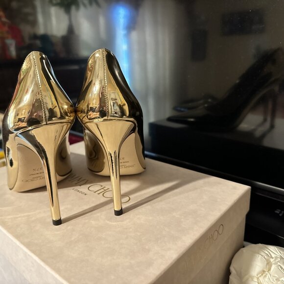 Jimmy Choo Light Gold Leather Heels - Picture 4 of 5